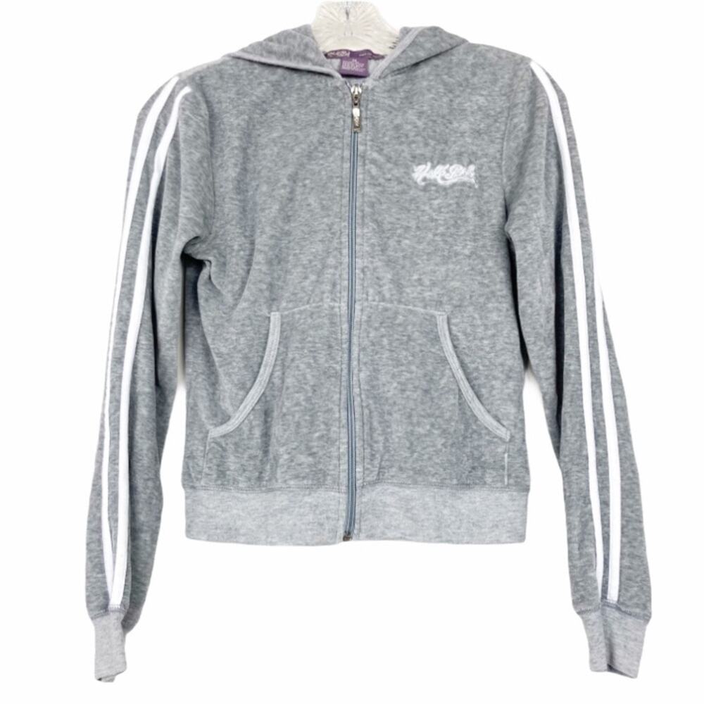 Hale Bob Gray Velour Full Zip Hoodie Sz XS